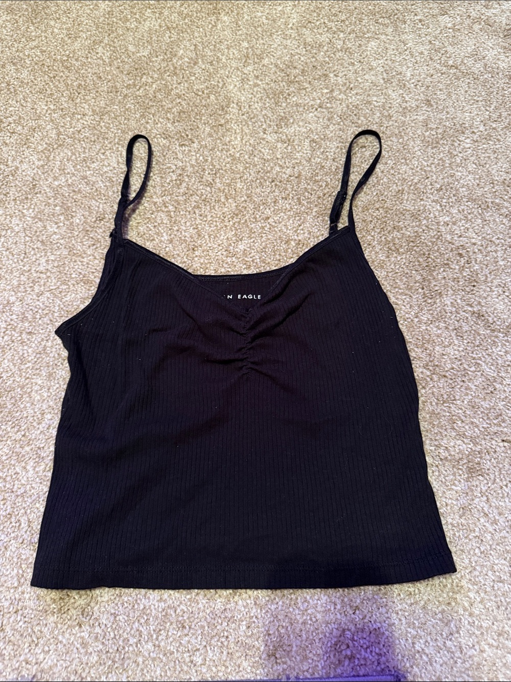 American Eagle Outfitters Black Ribbed Ruched Scoop Cami